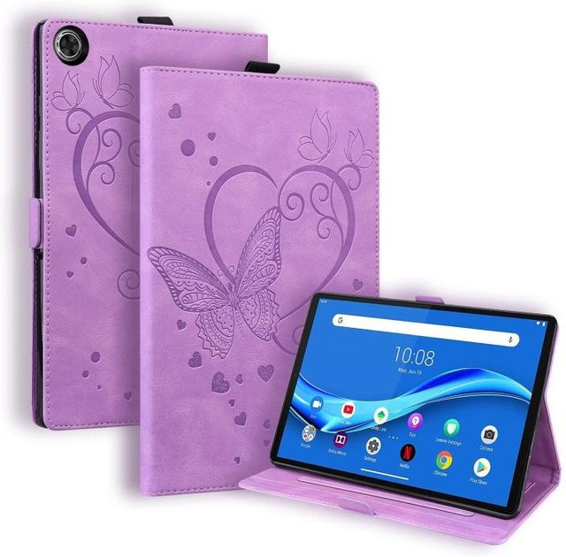 Lenovo Tab M10 Plus TB-X606F TB-X606X Schutzhülle mit Liebesschmetterlingsmuster als horizontale Ledertasche in Violett - Bild 1