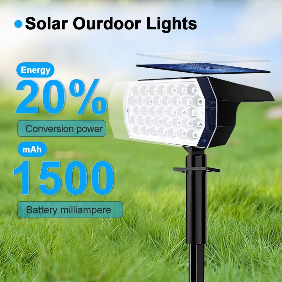 Solar RGB LED Außenstrahler mit 37 LEDs und Dämmerungssensor, IP65 wasserdichte Gartenbeleuchtung in Schwarz, Multicolor Farbwechsel für Garten, Hof und Terrasse - Bild 2