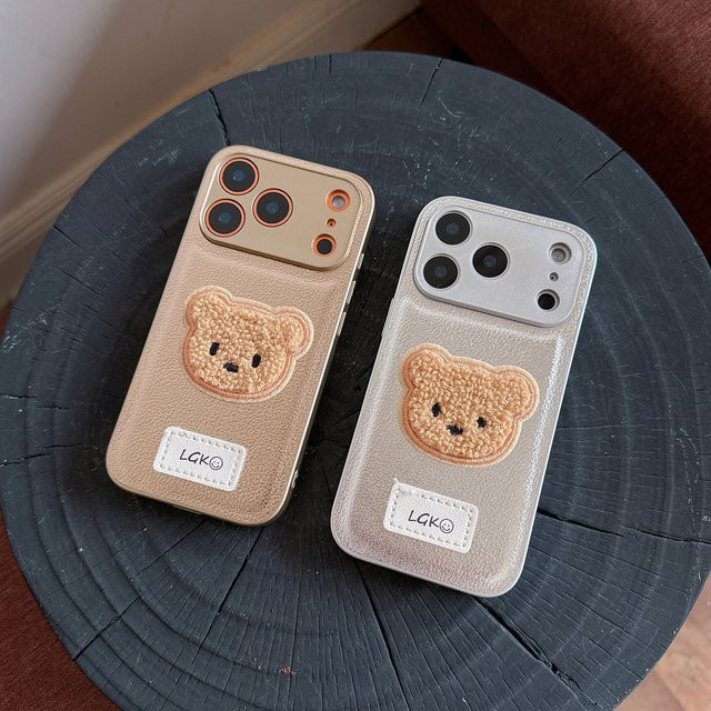 Cowboy Niedlicher Bär Handyhülle aus PU Leder mit Dekoration Ständer für iPhone 17 Air 16 15 Plus 14 13 12 11 Pro Max in Blau und Beige - Bild 1