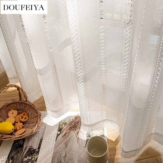 Nanavtoria Jacquard-Cher-Vorhang aus weißem Tüll mit ausgehöhltem Fenster, halbtransparent, Breite: 150 cm, Höhe: 150 cm - Bild 1