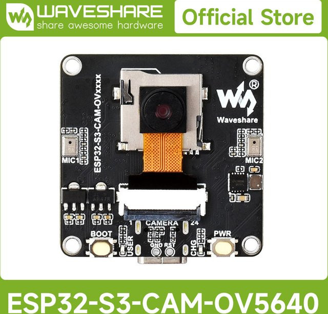 Waveshare ESP32-S3 AIoT Kamera-Entwicklungsboard in Schwarz mit integriertem Audio-Ein- und Ausgangsmodul und Display-Unterstützung - Bild 1