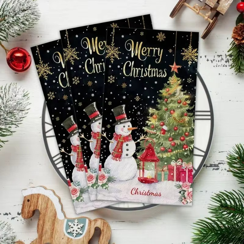 GUANYAO Weihnachten Schneemann Servietten Set, 20 Stück, Schwarz Gold, B: 34,2 cm, L: 40,6 cm - Bild 2