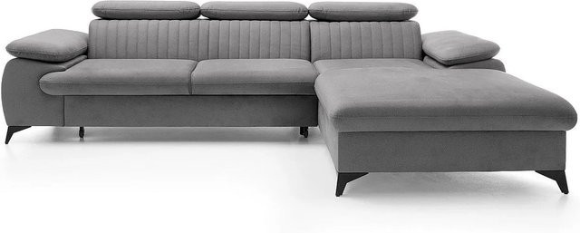 Vente-unique Schlafsofa Samara in Hellgrau mit L-Form und Samtbezug - Bild 1