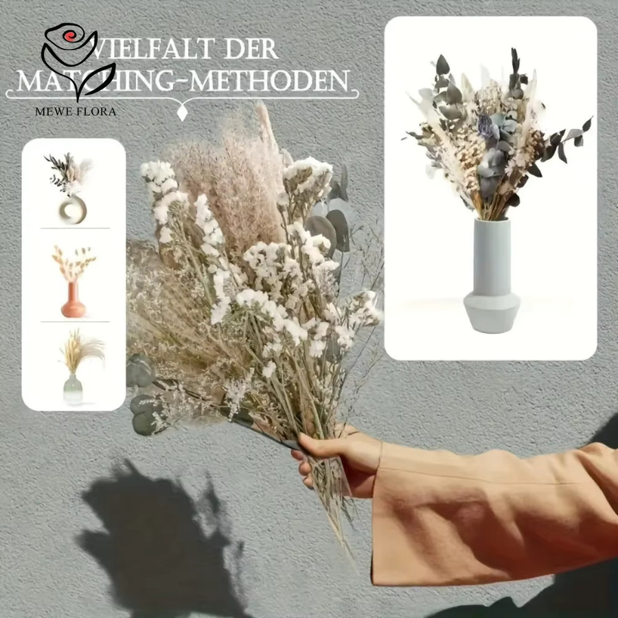 YN HI FLOWER Natürlicher Trockenblumenstrauß aus Pampasgras und Schilf in Beige für moderne Tischdekoration und Hochzeiten - Bild 3