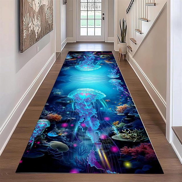 Lodestar Läuferteppich Ozean-Design mit 3D-Korallenriff, Fischen und Seesternen, rutschfest und pflegeleicht, B/T: 50 x 150 cm, mehrfarbig - Bild 1