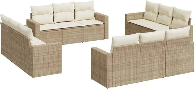 vidaXL 12-teilige Garten-Sofagarnitur in L-Form aus Poly-Rattan in Beige-Creme mit Sitz- und Rückenkissen - Bild 1
