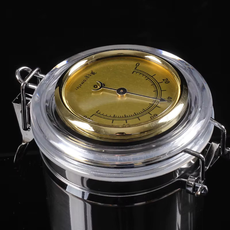 Cattabby Tabak-Feuchtigkeitsbox aus Glas mit Hygrometer und Verschluss in Transparent und Silber - Bild 3