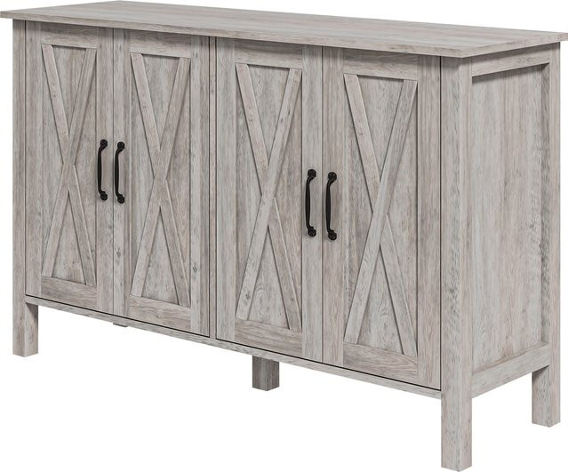 HOMCOM Rustikaler Buffetschrank als TV-Lowboard für bis zu 55 Zoll mit 4 Holztüren und 2 verstellbaren Regalböden, Grau, B/T/H: 120 x 37 x 75 cm - Bild 1