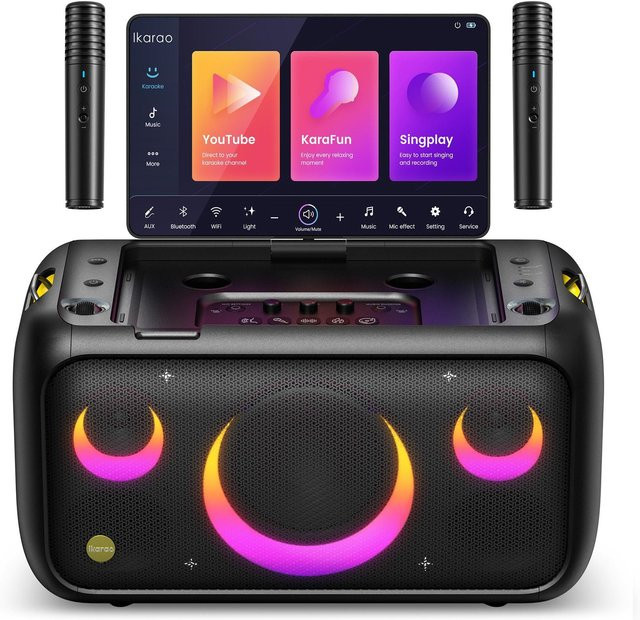 Ikarao Break X1 Karaoke-Anlage mit Touchscreen und Mikrofon, Bluetooth und Wi-Fi, Schwarz - Bild 1