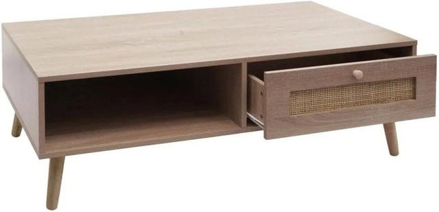 MCW Couchtisch M39 mit Schublade aus Kubu Rattan und Holz in Eiche-Optik, B/T/H: 110 x 37 x 59 cm - Bild 2