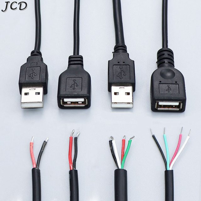 JCD USB 2.0 A Verlängerungskabel mit 2/4 Pin Draht Jack Ladegerät Stecker in Schwarz, Länge: 30 cm oder 1 m - Bild 1