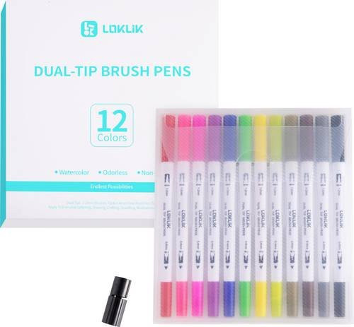 Loklik Dual Tip Brush Pens mit 12 Farben in Multicolour - Bild 1