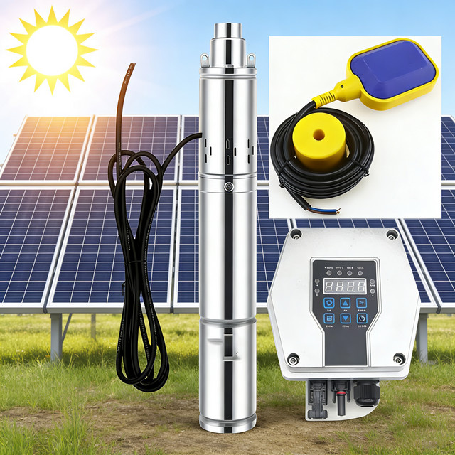 Solar-PV-Tauchpumpe mit MPPT-Regler und Schwimmerkugel-Kit in Silber, Förderleistung 2,2 m³/Stunde - Bild 1