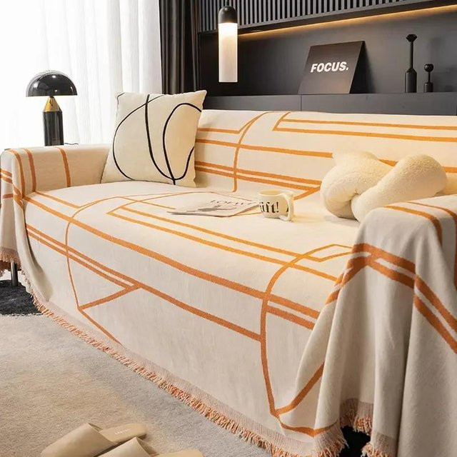 Universeller Chenille Sofabezug mit schwarzen Linien, gesteppte Sofadecke aus Jacquard-Polyester, B/B: 180 x 130 cm - Bild 1
