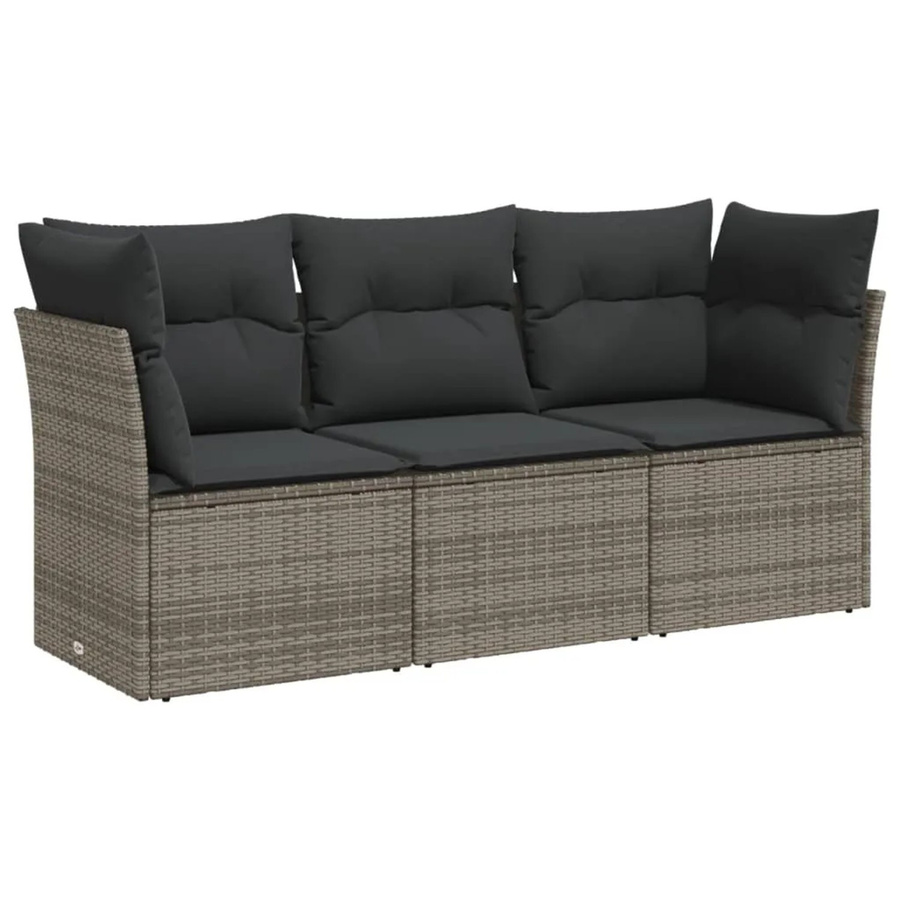 vidaXL 3-teilige Garten-Sofagarnitur in L-Form aus Polyrattan mit Kissen, Grau - Bild 2