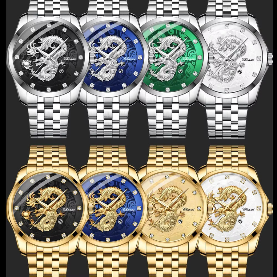 CHENXI Armbanduhr Edelstahl, Gold, Quarz, Herren, Blau, Datum, Leuchtzeiger - Bild 3