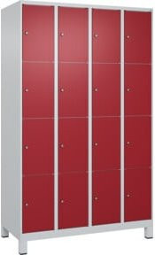 C+P Schließfachschrank Classic PLUS mit 4 Abteilen und Füßen, Farbe Grau mit rubinroter Front, H x B x T: 195 x 120 x 50 cm - Bild 1