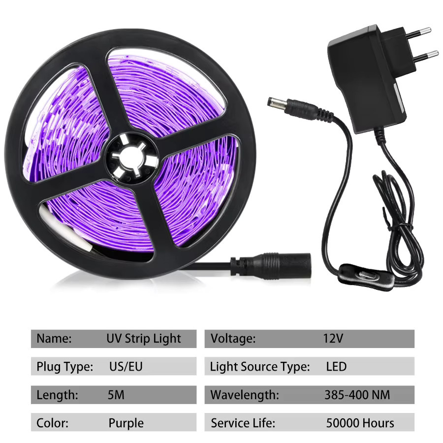 MeeToo UV LED-Streifen 12V mit 2835 SMD Dioden in Lila für DJ Glow Party und Fluoreszenz-Effekte - Bild 4