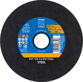 PFERD Trennscheibe EHT PSF STEEL Universallinie für Stahl, Durchmesser: 125 mm, Dicke: 1,0 mm, Bohrung: 22,23 mm, Farbe: Schwarz - Bild 1