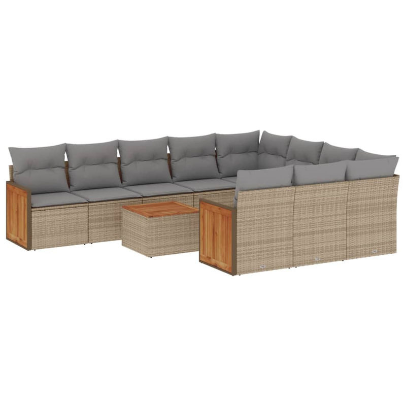 Vidaxl Gartenmöbel-Set aus Polyrattan und Akazie mit 11 Teilen und Kissen, Beige - Bild 2