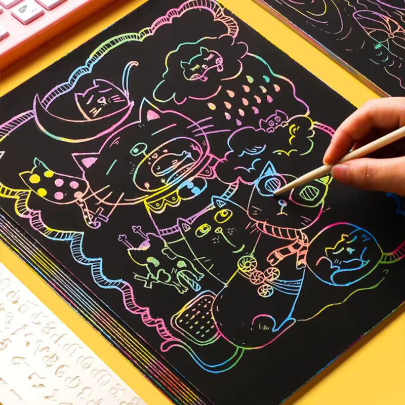 TMZ Regenbogen Kratzpapier Buntes Multifunktions-Kratzmalerei DIY Rubbelpapier für die Schule - Bild 2