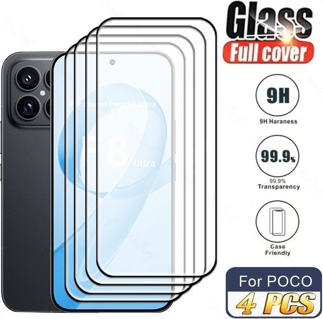 4er-Pack Xiaomi POCO F8 Ultra Displayschutzfolie aus gehärtetem Glas, Full Cover Glasschutzfolie, transparent - Bild 1