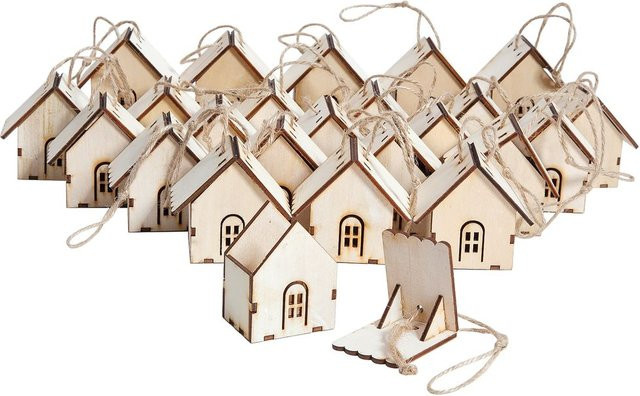 VBS Anhänger Häuschen aus Sperrholz in Beige für deinen Adventskalender, 24 Stück - Bild 1