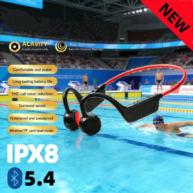 DIXSG Knochenleitungs-Kopfhörer kabellos mit Bluetooth 5.4 und Mikrofon, IPX8 wasserdicht für Sport und Schwimmen, in Schwarz oder Orange - Bild 1