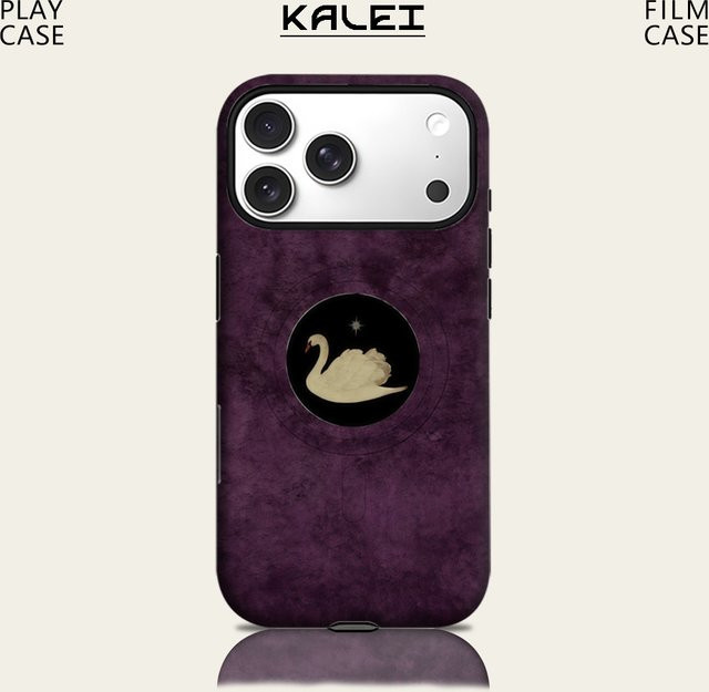 Potdemiel iPhone Hülle mit Schwan-Design aus Samt in Lila, magnetische robuste Schutzhülle für iPhone 17 16 15 14 13 Pro Max Plus - Bild 1