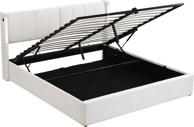 okwish Polsterbett mit USB-Anschluss und Bettbeleuchtung in Weiß, B/T/H: 160 x 200 x 103 cm - Bild 1