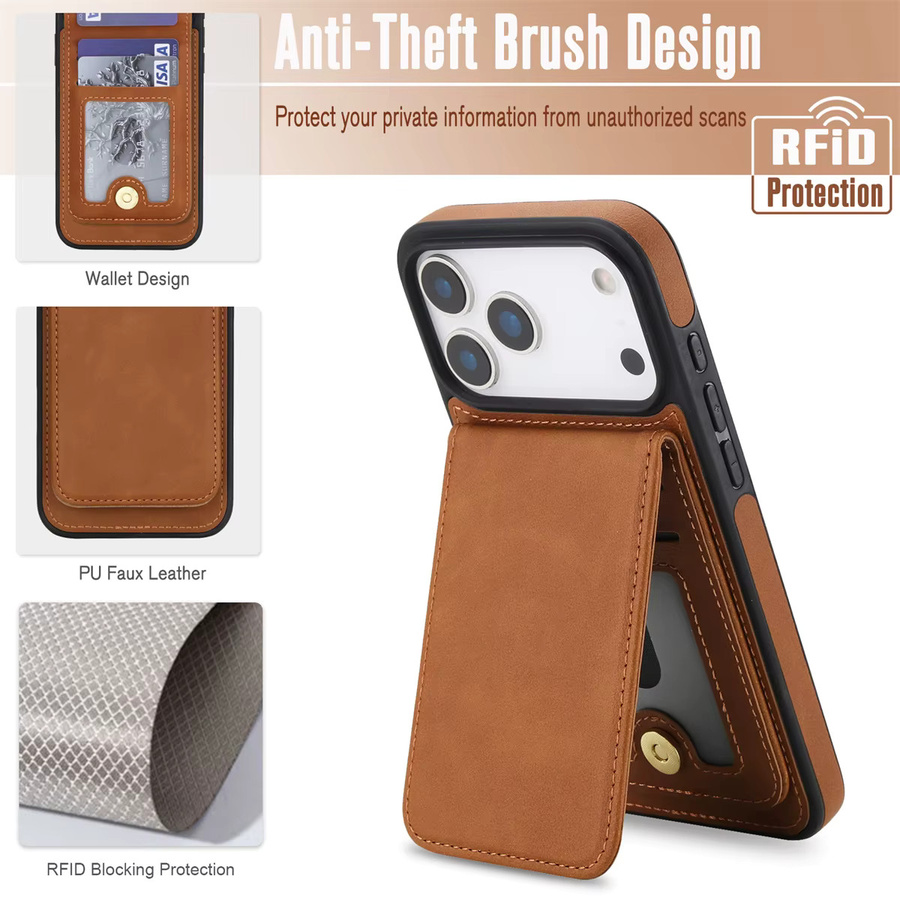 2in1 abnehmbare Leder-Handyhülle mit Kartenhalter und magnetischem Ständer für Apple iPhone, Farben: Gold und Braun - Bild 4