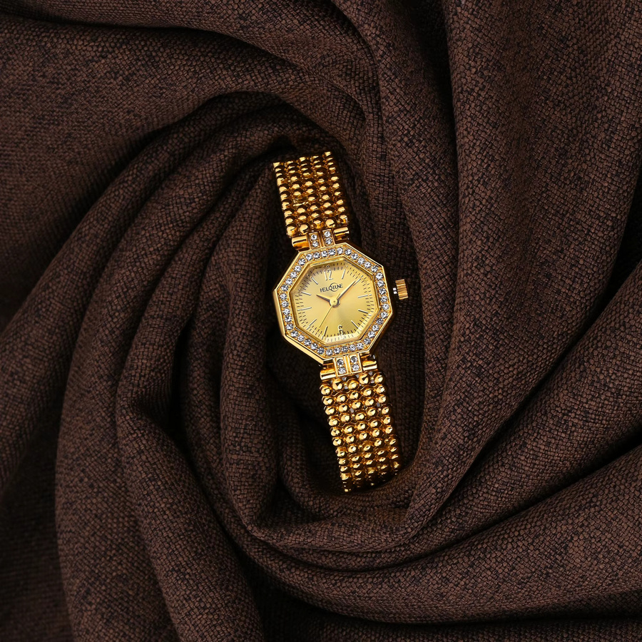 YaLaLuSi Armbanduhr, Perlenkette, Gold, Quarz, Diamantbesetzt, Damen - Bild 3