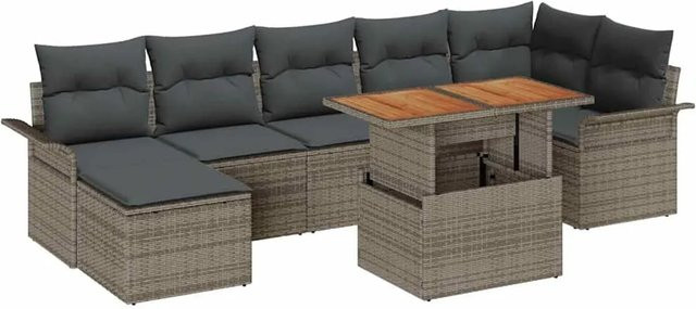 vidaXL Garten-Sofa-Set 8-tlg. aus Poly-Rattan in Grau mit integriertem Stauraum und wetterfesten Kissen - Bild 1