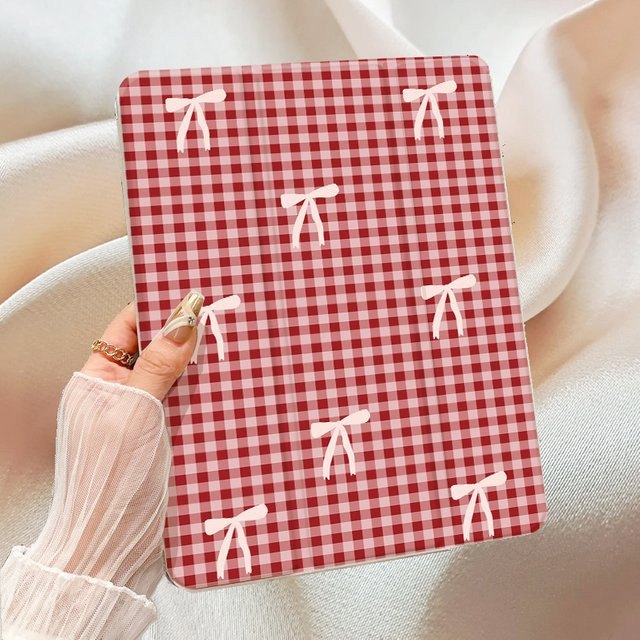 DecoPhone Tablet-Hülle für iPad Pro und iPad Air in Retro-Rot kariert mit Schleifen-Design - Bild 1