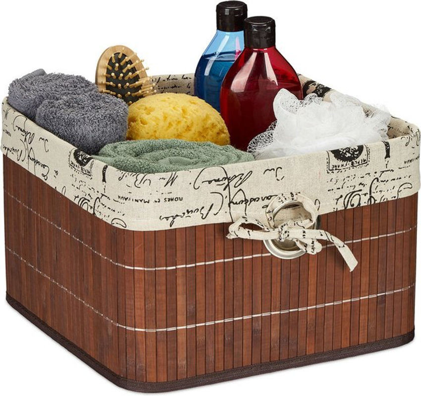 Relaxdays Aufbewahrungskorb aus Bambus und Textil in Braun/Creme, H x B x T: 20 x 31 x 31 cm - Bild 1