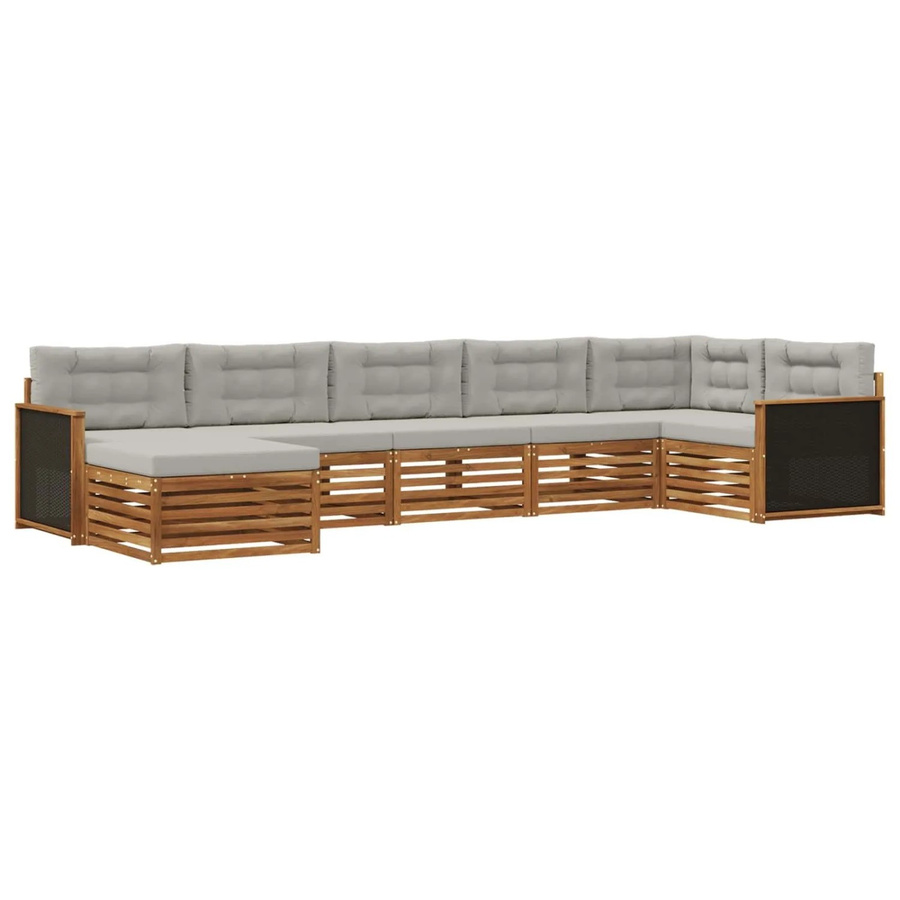 vidaXL Outdoor-Sofagarnitur L-Form aus Massivholz Akazie mit 7 Kissen in Natur und Hellgrau - Bild 2