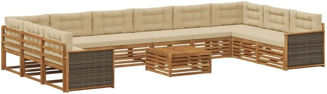 vidaXL Sofagarnitur aus Massivholz Akazie mit 11 Kissen in Natur-Beige - Bild 1
