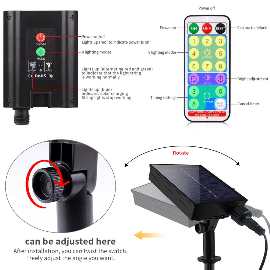 MALITAI Solar LED Lichterkette für den Außenbereich mit Solarpanel, 100 m Länge, wasserdicht, 8 Modi für Garten, Hochzeit, Party und Weihnachten - Bild 5