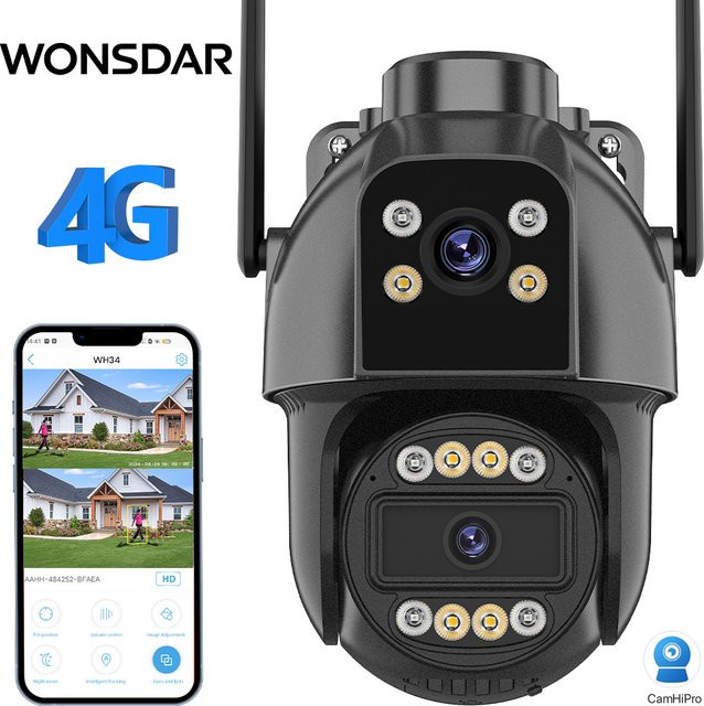 WONSDAR 4G SIM Karte IP Kamera Outdoor PTZ CCTV Video Überwachung mit Dual Objektiv und Dual Screen sowie Auto Tracking - Bild 1