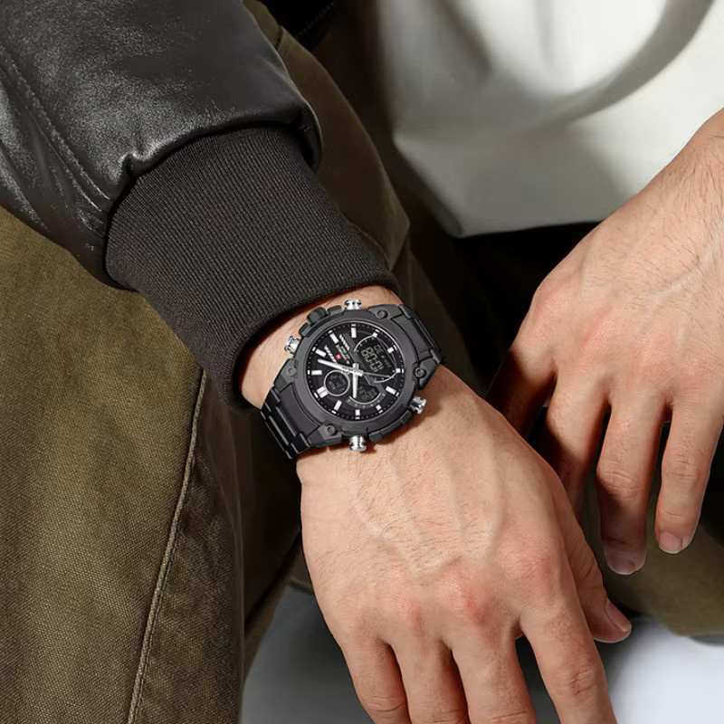NAVIFORCE Armbanduhr, Quarz, Chronograph, Edelstahl, Schwarz, Herren - Bild 2