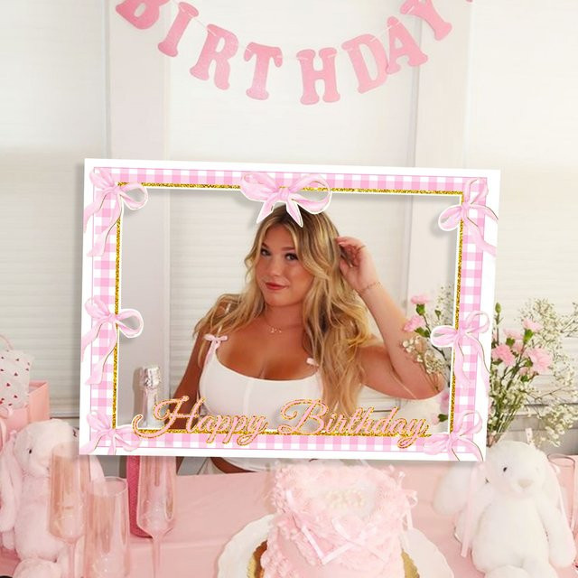 LaVenty Fotokabinen-Requisiten mit rosa Schleife für deine Geburtstagsparty in Pink - Bild 1