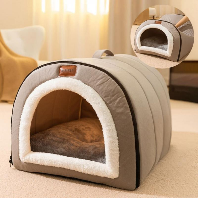 Gemütliches Haustierhaus aus Korallen-Fleece für Hunde und Katzen, geschlossenes Höhlenbett, B/T/H: 40 x 35 x 35 cm - Bild 1