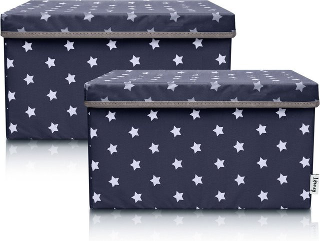 Lifeney Aufbewahrungsbox 2er-Set mit Deckel aus Stoff in Anthrazit und Weiß mit Sternen, B/T/H: 37 x 25 x 21 cm - Bild 1