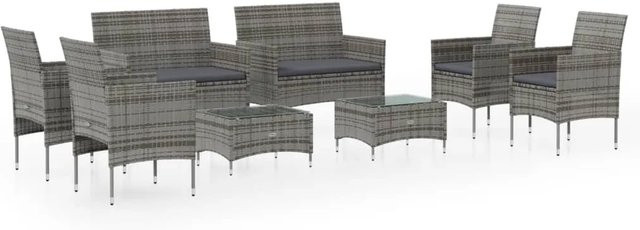 vidaXL 8-tlg Garten-Lounge-Set aus Poly Rattan und Metall in Grau mit Auflagen und Couchtisch - Bild 1
