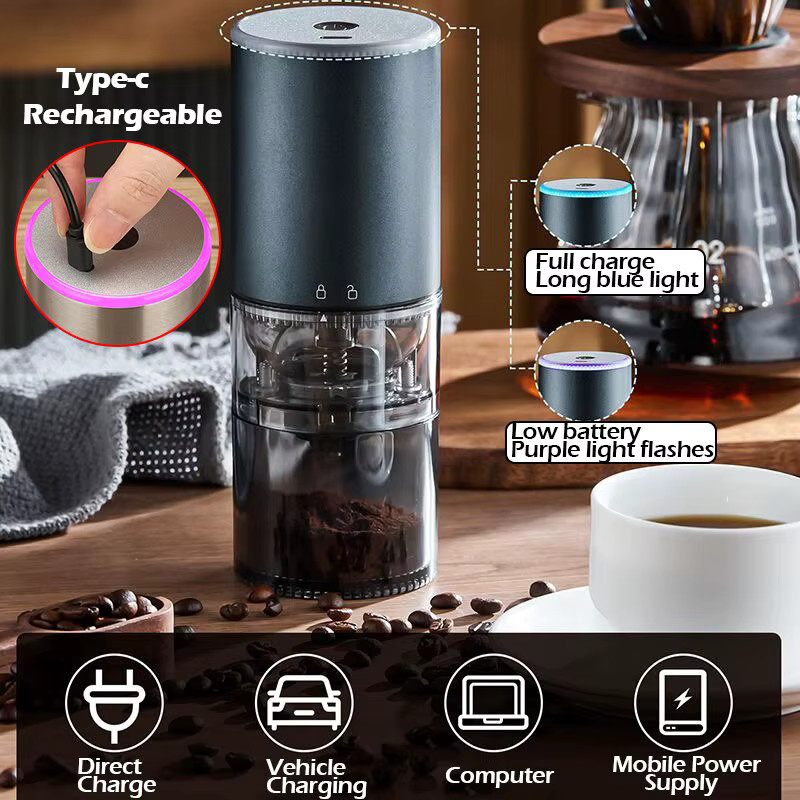 Elektrische Kaffeemühle OFENGIQ mit LED-Anzeige, wiederaufladbar und tragbar, Schwarz - Bild 3