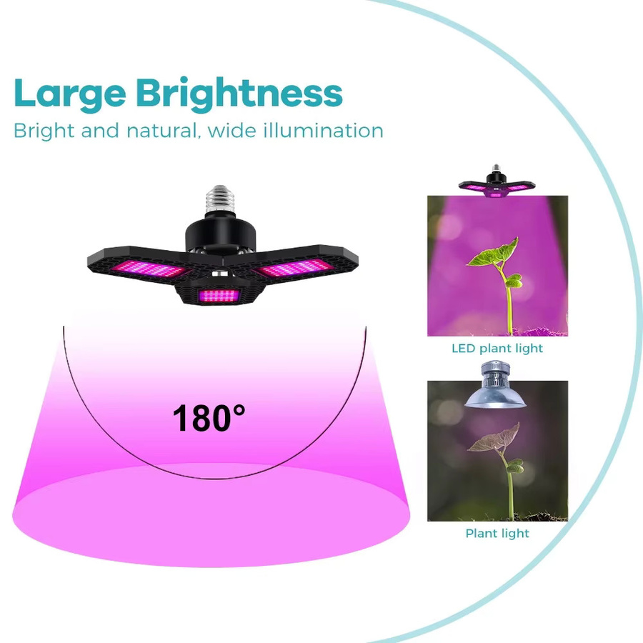Verstellbare LED Pflanzenlampe mit Vollspektrum 80 W, E27 Fassung, Schwarz - Bild 3
