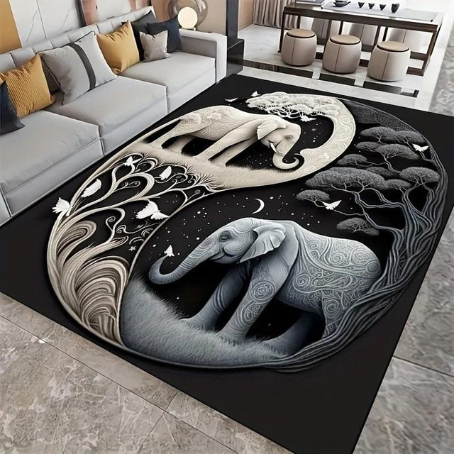 Lumi Home Elefant Bodenmatte, rutschfest und waschbar, weiß/mehrfarbig, B/H: 90 x 60 cm - Bild 1
