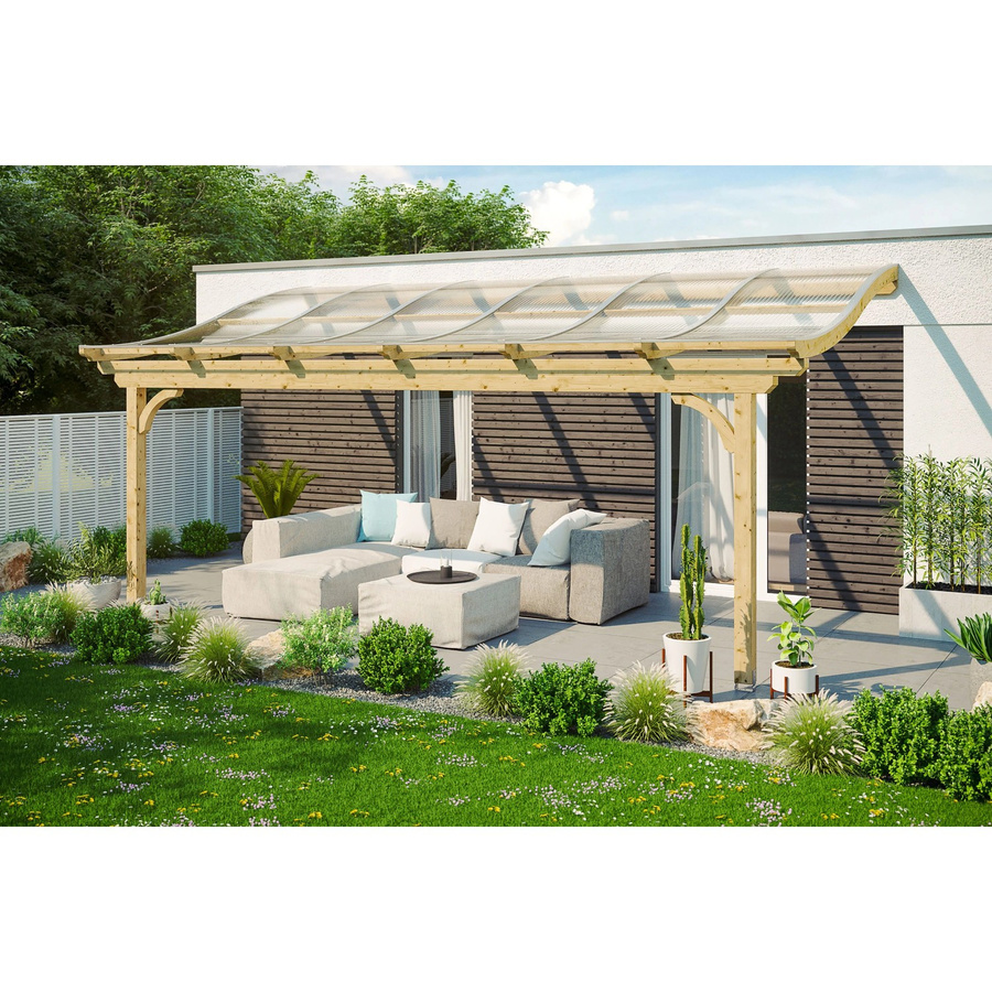 Skan Holz Terrassenüberdachung Verona aus Leimholz in Natur mit Polycarbonat-Dach, B: 648 cm, T: 339 cm - Bild 2