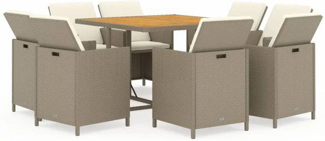 vidaXL 9-tlg Garten-Essgruppe aus Poly Rattan mit Kissen in Beige Modell 5 - Bild 1