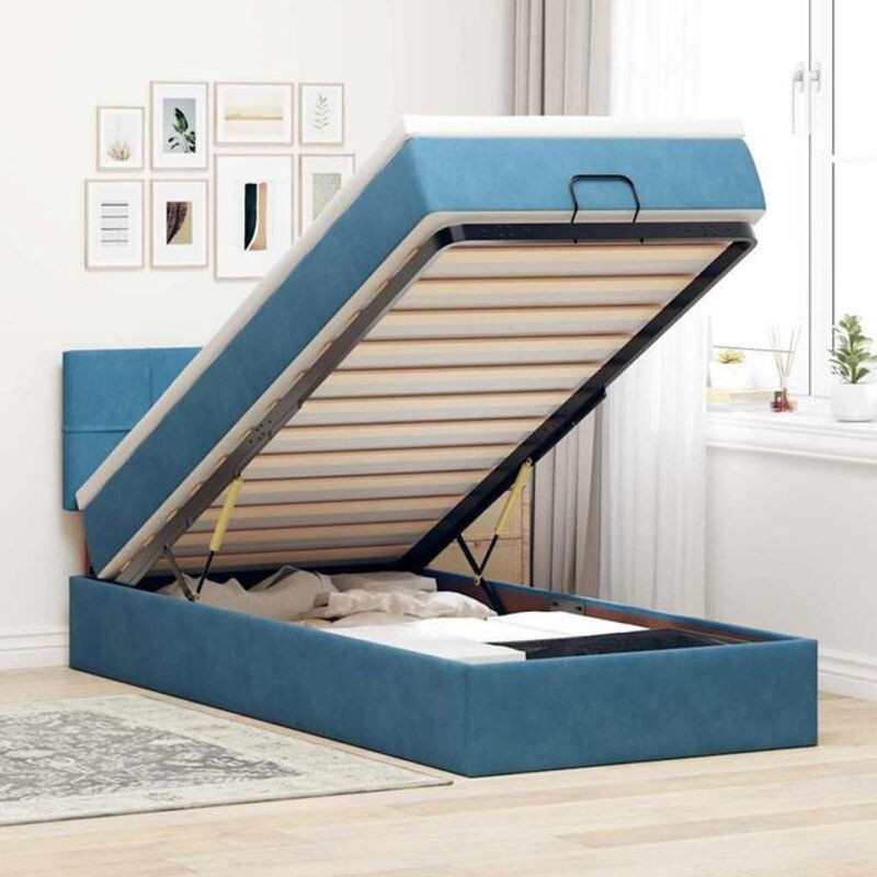 Vidaxl Ottoman Polsterbett mit Matratze und LED in Dunkelblau aus Samt, B/T: 100 x 200 cm - Bild 1